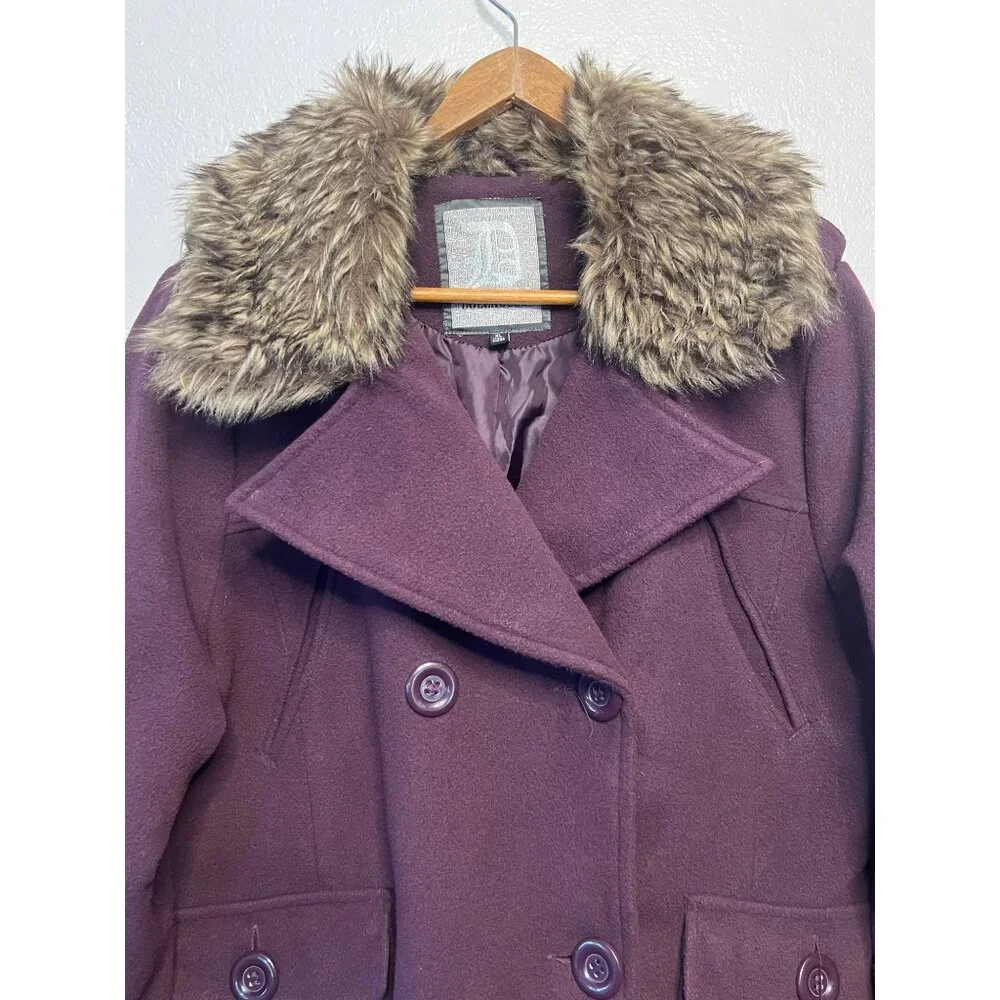 Dollhouse Women's Burgundy Peacoat Jacket Faux Fur Collar XL Double Breasted - Picture 4 of 16